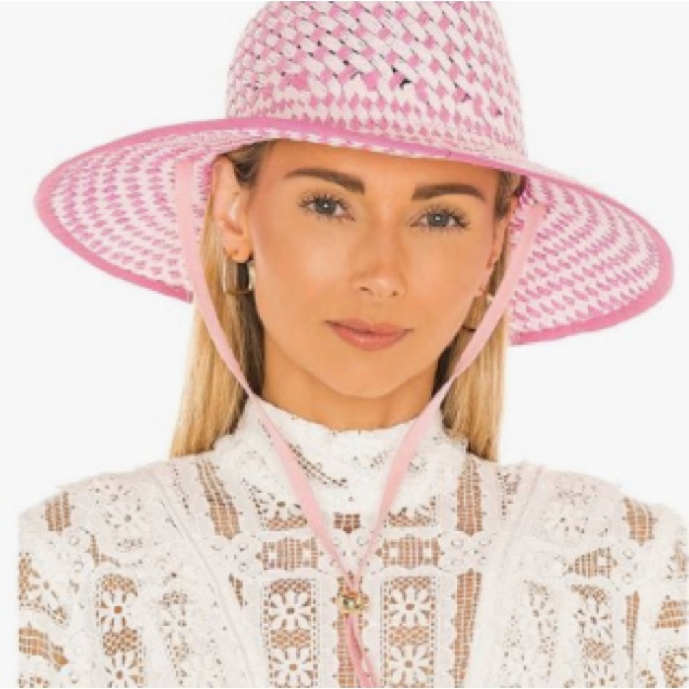 🎉MOVING SALE 🎉 Lele Sadoughi Toyo Straw Hat Pink and White - Picture 7 of 7